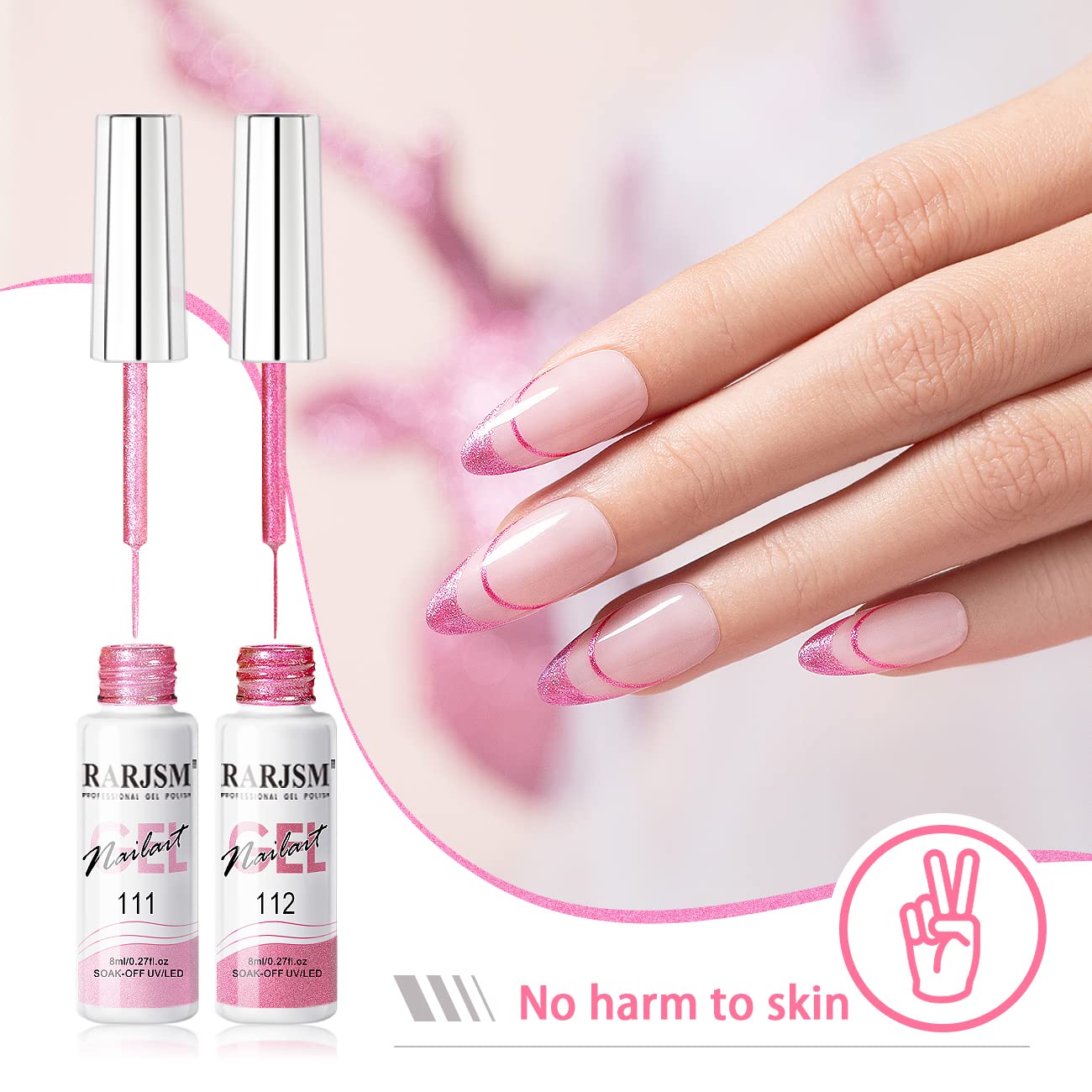 RARJSM Metallic Gel Liner Nail Art Pink,Glitter Painting Gel Nail Polish 2PCS Set,Mirror Chrome Hot Pink Drawing Line Art Gel with Thin Brush Nail Design Line Wire Curing Requires 8ml DIY Manicure-BrightBean Baby