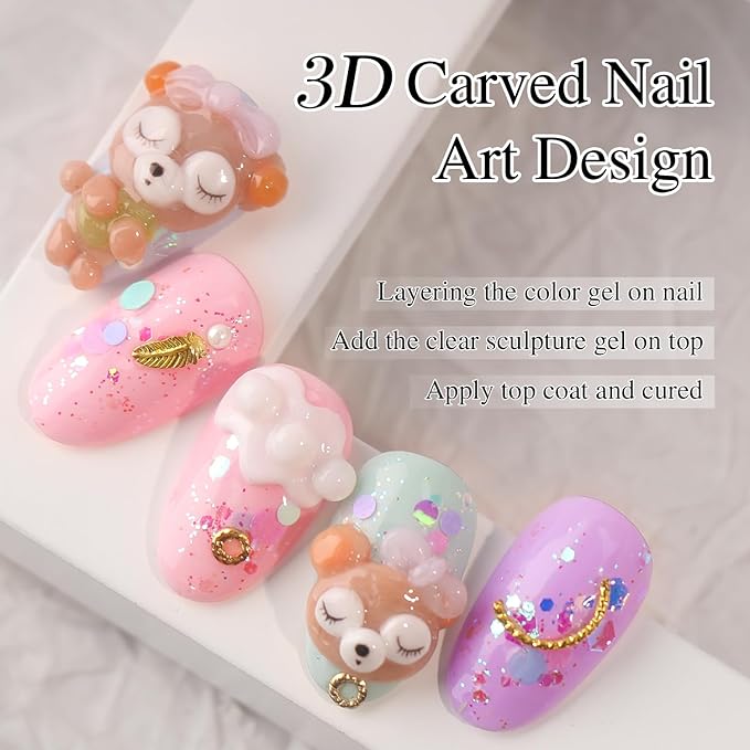 Double Rhythm 3D Clear Solid Sculpting Gel for Nail Art - Non-Sticky Hard Gel for Building, Carving, Molding Extension - Soak Off UV/LED Salon Home DIY 0.5 Oz (Clear)-BrightBean Baby