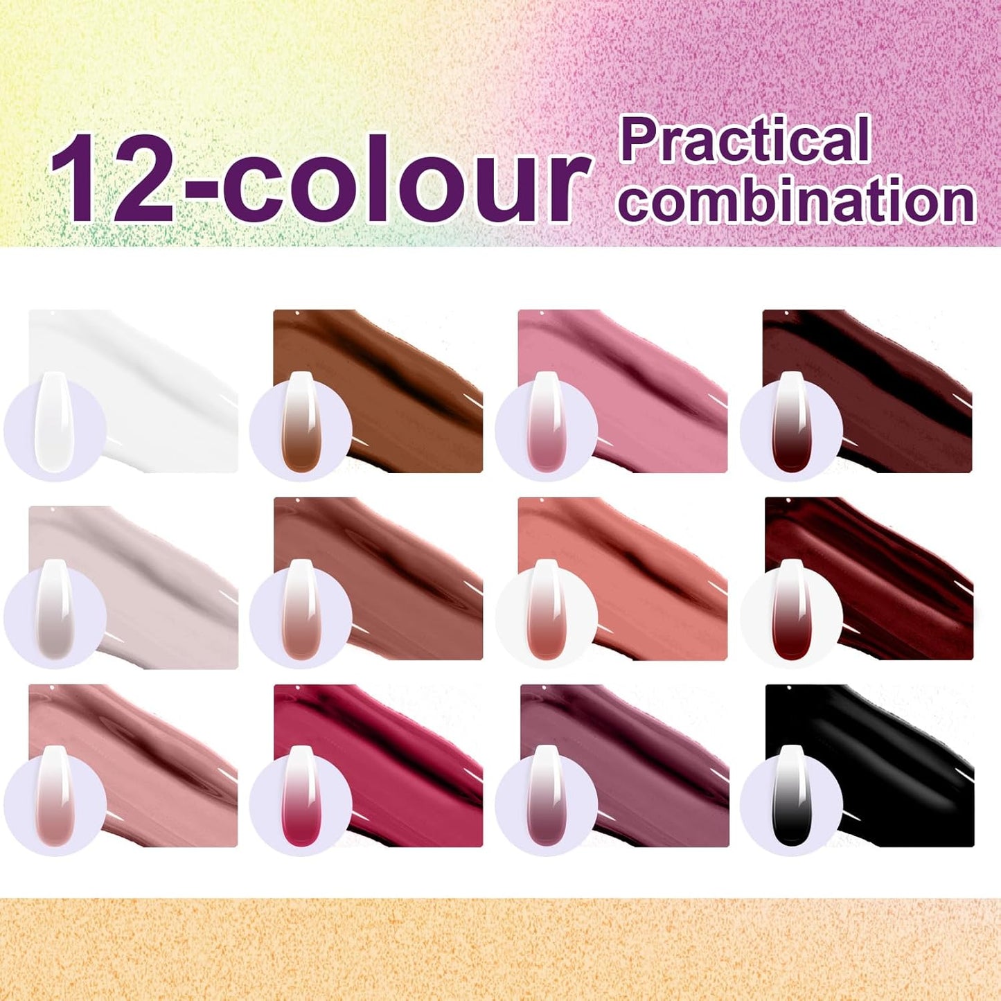 Gradient Painting Gel, 12 Colors Ombre Nail Polish for Pigmented Pat Painting Gel French Manicure No-wipe Soak of UV DIY Art Home Salon Palette Palette Velvet Sonnet-BrightBean Baby