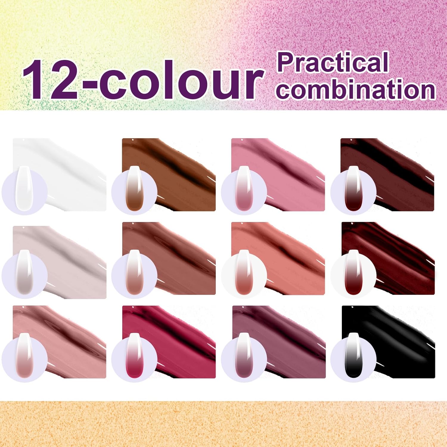 Gradient Painting Gel, 12 Colors Ombre Nail Polish for Pigmented Pat Painting Gel French Manicure No-wipe Soak of UV DIY Art Home Salon Palette Palette Velvet Sonnet-BrightBean Baby