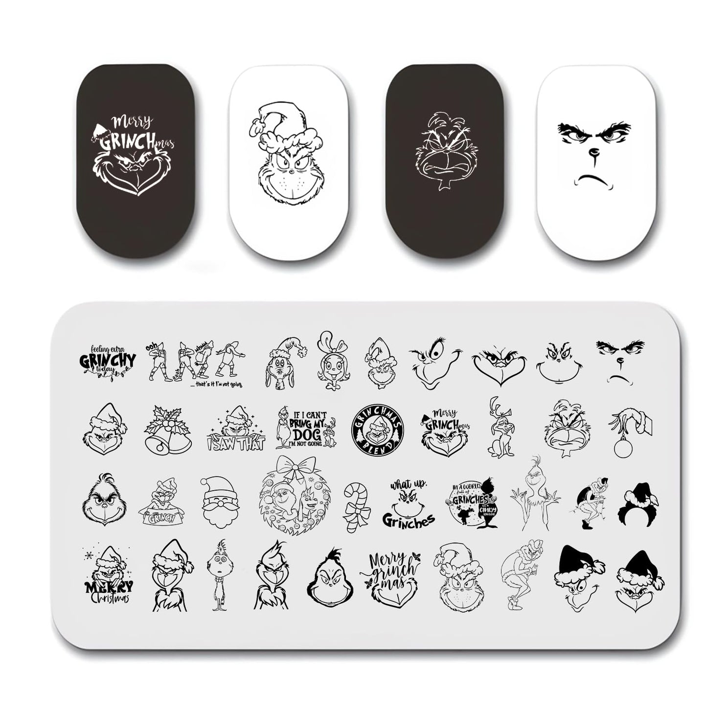 1 Christmas Nail Stamping Plates Green Monster Winter Santa Claus Designs Nails Stamping Kit Holiday Nail Stamping Plate Xmas Nail Stamper Kit for Women Girls DIY Salon Manicure-BrightBean Baby
