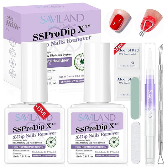 SAVILAND Dip Powder Remover Kit 2Pcs: 15ml Gentle & Safe Dip Nail Remover With Cuticle Oil Nail File Tools No Soak or Wrapping Removal Easy Remove at Home Gift For Women-BrightBean Baby