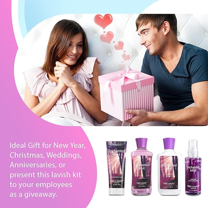 Bath & Body Kit, 3 Fl Oz, Ideal Skincare Gift Home Spa Set, Includes Body Lotion, Shower Gel, Body Cream, and Fragrance Mist,Birthday Mother's Valentine's Day Gifts(Enchanted Mist)-BrightBean Baby