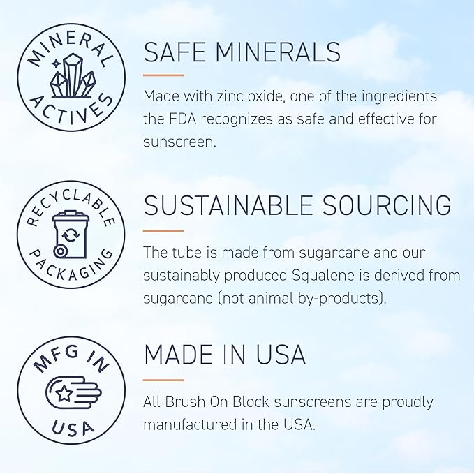 Brush On Block Untinted Mineral Sunscreen SPF 50 for Face | Broad Spectrum, Hyaluronic Acid, Sheer & Non-Greasy Moisturizer for Sensitive Skin, Zinc Oxide Sunscreen, P++++, Made in USA-BrightBean Baby