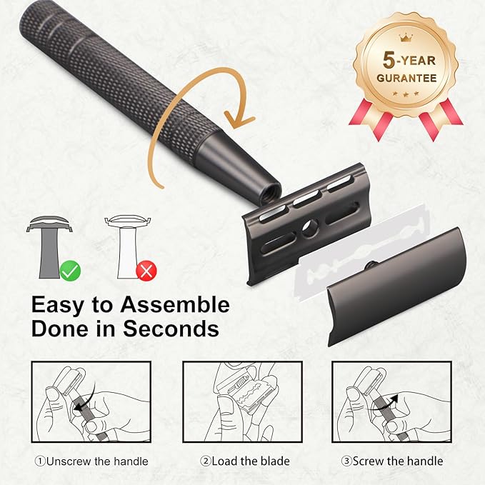 Matte Gun Black Double Edge Safety Razor, Single Blade Razors for Men and Women, with 10 Stainless Steel Safety Razor Blades, Reusable, Eco-friendly, Smooth and Close Shaving, Plastic Free-BrightBean Baby