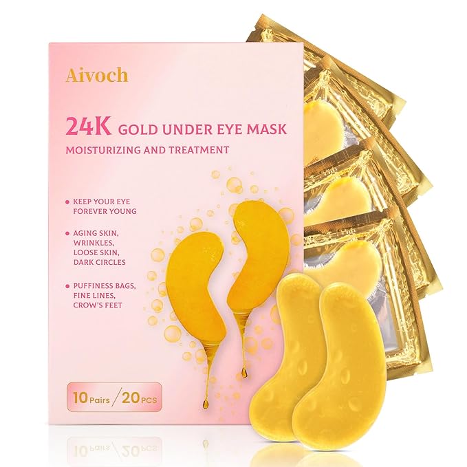 10Pairs 20Pcs 24K Gold Under Eye Patches, Collagen Eye Masks for Dark Circles and Puffiness, Reduce Wrinkles and Puffy Eyes, Refresh Your Skin, Women Skincare Eye Treatment Products-BrightBean Baby
