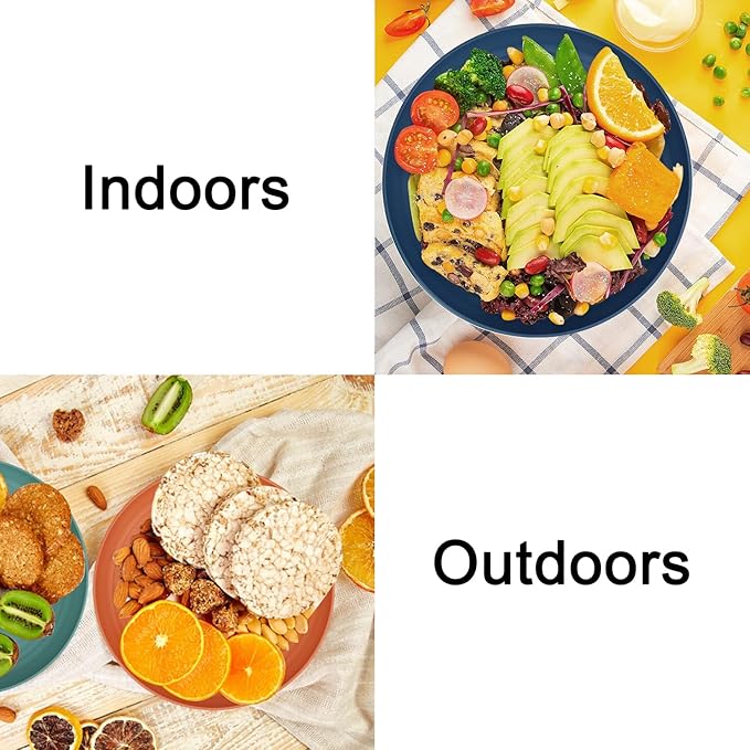 Wrova Large Wheat Straw Dinner Plates - 11 Inch Unbreakable Big Set of 8 - Dishwasher & Microwave Safe Plastic Plates - Deep Edge for Kitchen & Camping (Colorful)