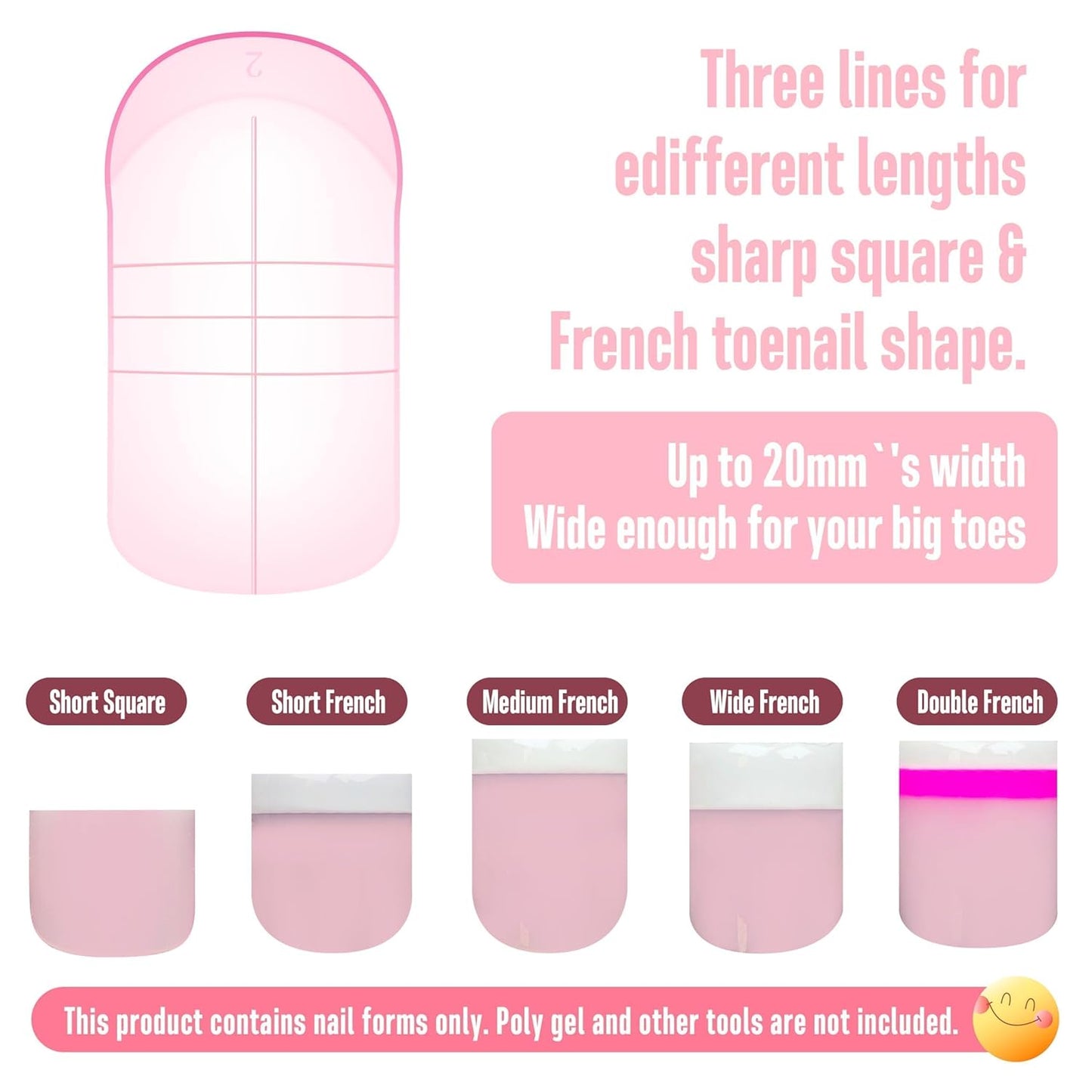 300 Pcs Toe Nail Dual Forms for Poly Gel Toenail Extension, PINK, Reusable Molds for Polygel Buider Hard Gel Acrylic French Tip Toenails, for Nail Art Salon Pedicure & DIY at Home 15 sizes-BrightBean Baby