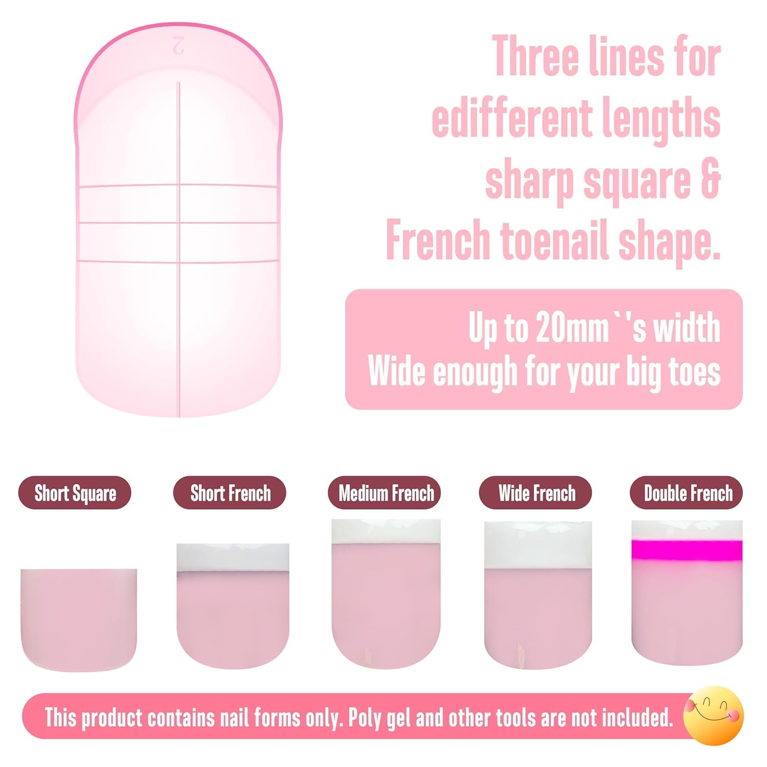 300 Pcs Toe Nail Dual Forms for Poly Gel Toenail Extension, PINK, Reusable Molds for Polygel Buider Hard Gel Acrylic French Tip Toenails, for Nail Art Salon Pedicure & DIY at Home 15 sizes-BrightBean Baby