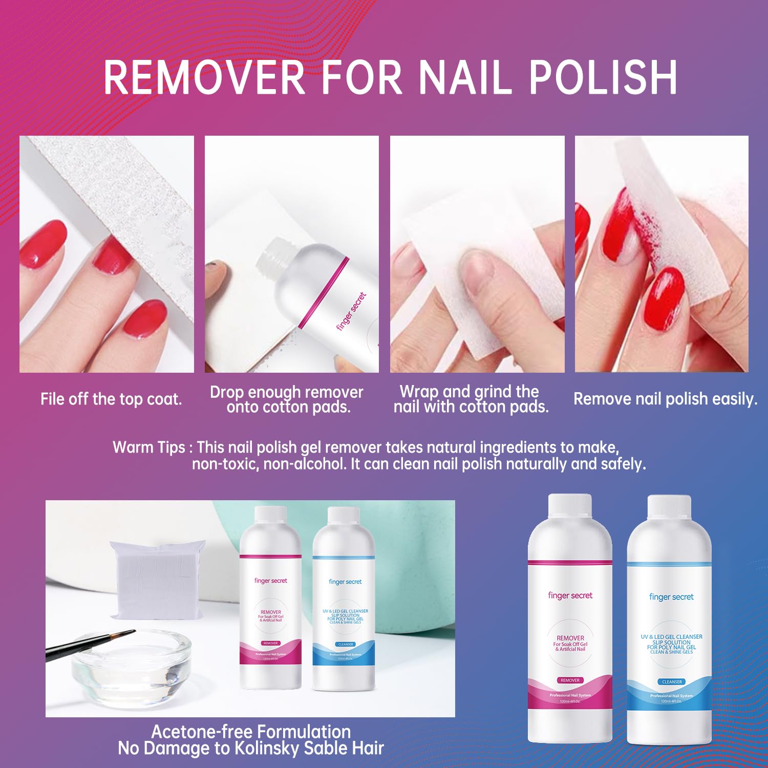 Nail Polish Remover Kit Nail Polish Remover & Slip Solution Polish Remover for Nails Slip Solution for Poly Gel Nails with Glass Cup Nail Cleaning pads-BrightBean Baby