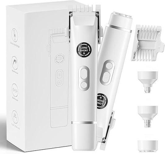Upgrade Dermave Bikini Shaver, Dual Head 4 in 1 Bikini Trimmer for Women, IPX7 Waterproof Wet & Dry Use Electric Razor with Led Light and Display for Nose, Eyebrow, Bikini, Body (White)-BrightBean Baby