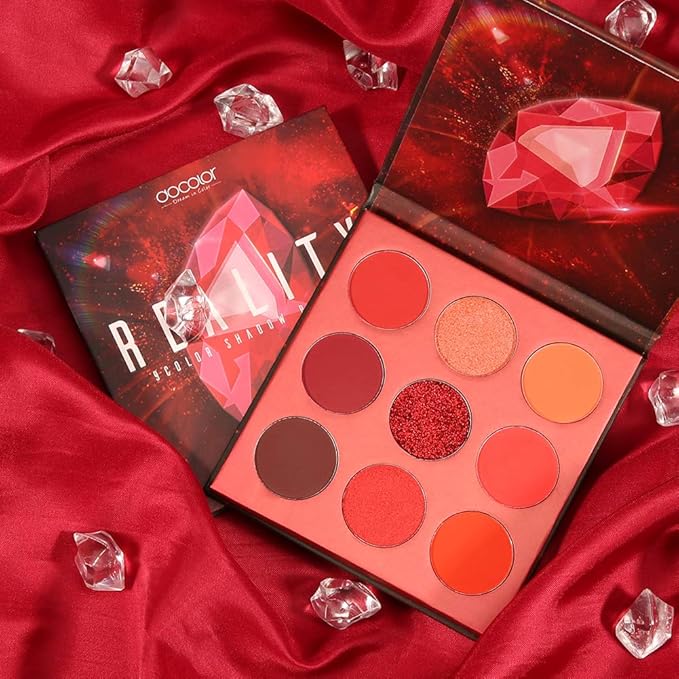 docolor Eyeshadow Palette 9Colors Red Eyeshadow Gemstone Shadow Palettes Highly Pigmented Mattes Shimmers Smokey Glitter Cream Colorful Powder Blendable Long Lasting Waterproof Makeup Palette-BrightBean Baby
