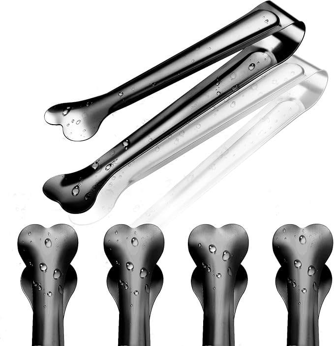 18 Pack Premium Small Serving Tongs, Mini Stainless Steel Appetizer Tongs Black 4.33Inch