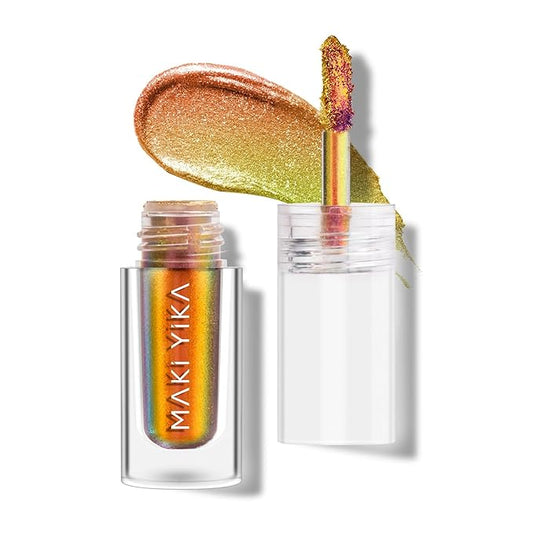MAKI YIKA Glitter Eyeshadow Gold Liquid Multichrome Eyeshadows Long Lasting Metallic Chameleon Eye Shadow Smudgeproof Holographic Eye Topper Glitters (#7 Bronzer)