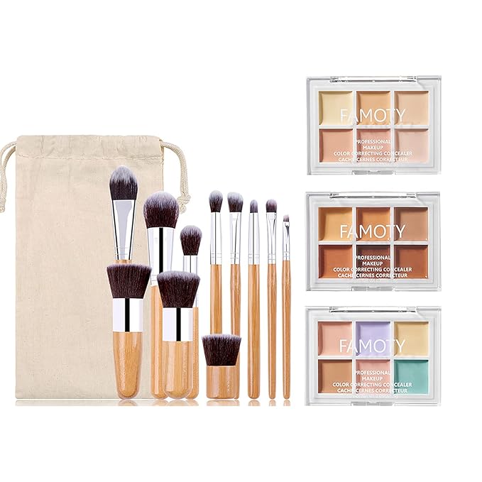 3 Pack Highlight & Contour Pro Palette, with 11 Pcs Premium Makeup Brushes, Waterproof Long-Lasting Full Face Cosmetics Cream Contour 18 Colors Full Makeup Kit for Women Birthday Gift-BrightBean Baby