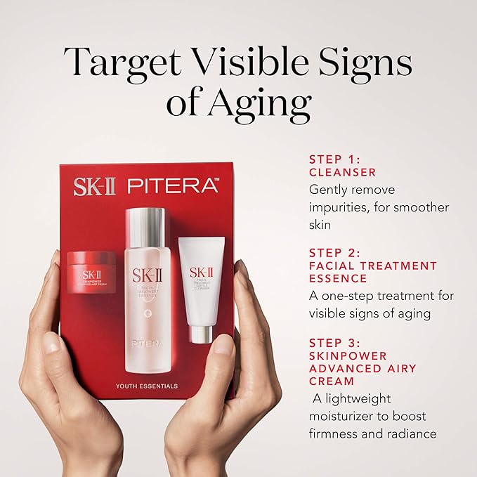 SK-II Youth Essentials Skin Care Set - Includes Facial Cleanser, Facial Essence & SKINPOWER Face Cream - Anti Aging Skin Care Set to Reduce Fine Lines & Improve Uneven Texture (3 Count)-BrightBean Baby