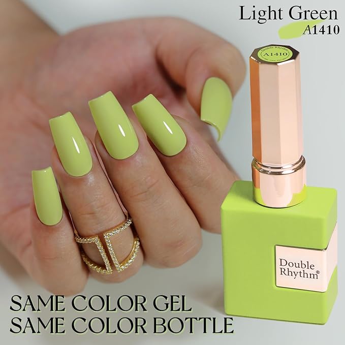 Double Rhythm Pastel Green Gel Polish Sheer Neutral Natural Light Milky Same Color Same Bottle 15ML Jelly UV Nail Art DIY at Home (Pale Green-A1410)-BrightBean Baby
