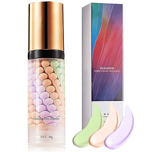1 Pcs One Step Color Corrector,Natural Isolation Cream,Face Primer Makeup Tricolor Tinted Moisturizer,Oil Control & Moisturizing Skin Tone Correcting and Brightening Primer Concealer Foundation-BrightBean Baby