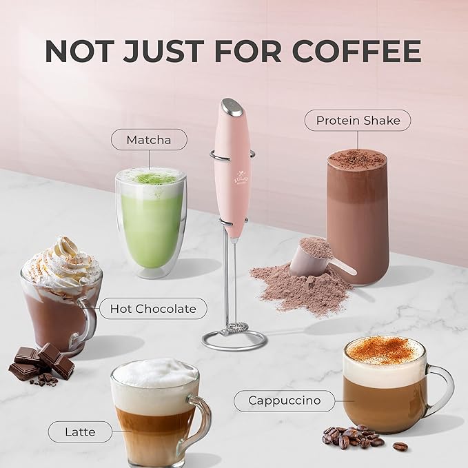 Zulay Kitchen Powerful Milk Frother Wand With 4 AA Duracell Batteries - Ultra Fast Handheld Drink Mixer - Electric Whisk Foam Maker for Coffee, Lattes, Cappuccino, Matcha & Creamer
