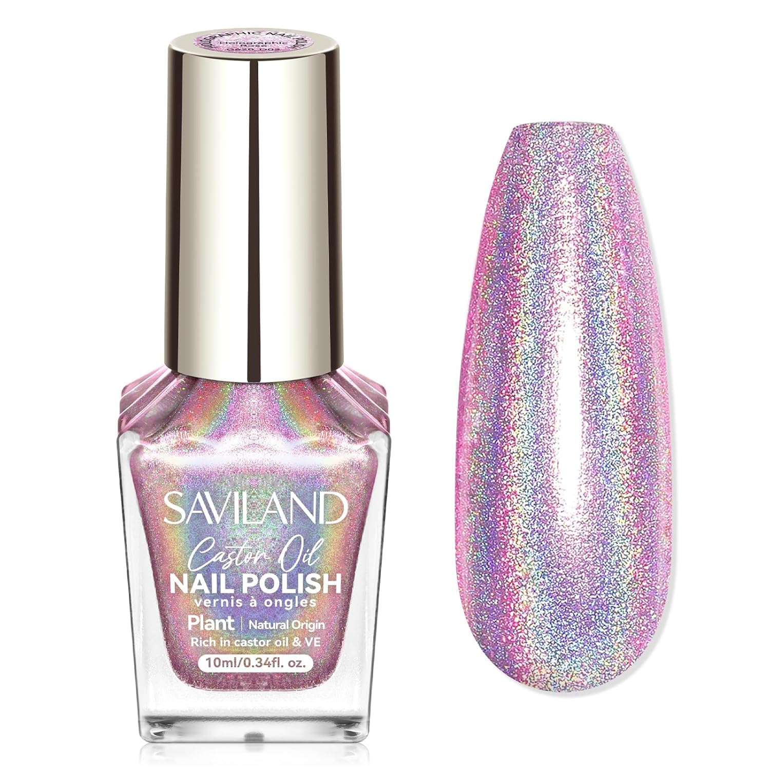 SAVILAND Holographic Nail Polish Pink: Metallic Chrome Nail Polish Air Dry Fast,10 ml/0.34 oz High Glossy Shimmer Glitter Nail Pigment Oil-based Fingernail Polish for Salon DIY Home for Women-BrightBean Baby