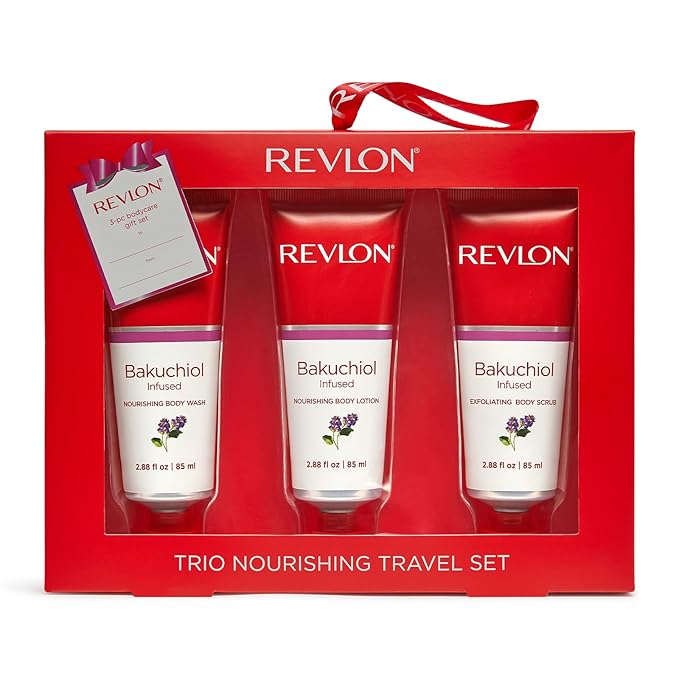 REVLON Get Carried Away Trio Nourishing Travel Set, Bakuchiol Infused, Nourishing Body Wash, Body Lotion, Exfoliating Body Scrub, 3 Count (2.88 fl oz)-BrightBean Baby