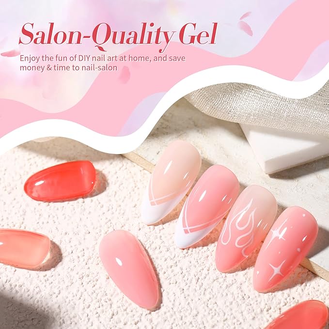 Born Pretty Jelly Nude Pink Gel Nail Polish Sheer Transparent Gel Polish 6Colors Soak Off U v Light Cure Gel Polish Kit for Salon and Nail Art DIY at Home-BrightBean Baby