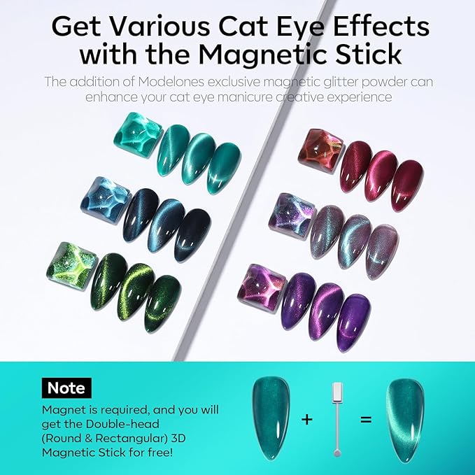 modelones Cat Eye Gel Nail Polish, 6 Colors Glitter Red Green Purple Blue Gel Polish Set with Magnet Sparkle Galaxy Series Nail Gel Polish Kit Soak Off Led Nail Art Manicure Salon DIY Gifts-BrightBean Baby
