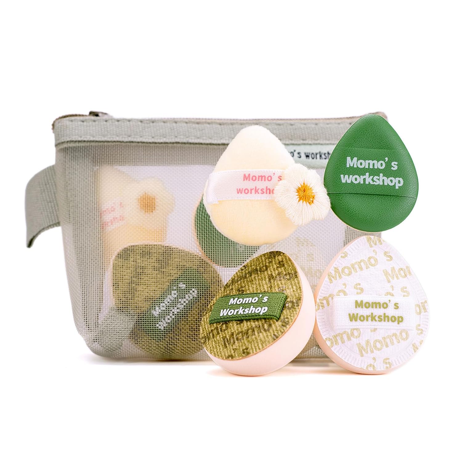 Mini Denim Makeup Sponge Set,Mini Makeup Blenders Sponge for Concealer/Blush/Highlighter, Perfect for Detail Work & Travel,4pcs Green Mini Concealer Puffs with Travel Pouch-BrightBean Baby