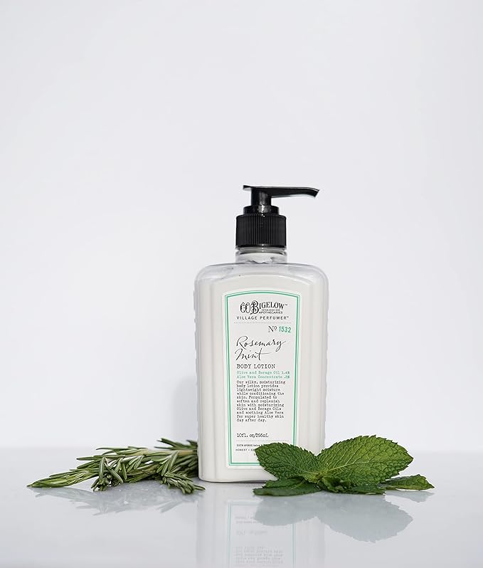 C.O. Bigelow Rosemary Mint Body Lotion, Village Perfumer Moisturizing Body Lotion with Aloe Vera, Borage Oil & Olive Oil, 10 Fl Oz-BrightBean Baby