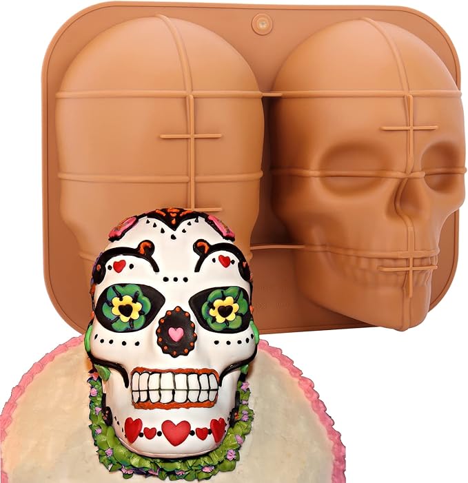 Skull Cake Mold, Extra Large 8.5inch Skull Silicone Cake Pans for Baking Candy Chocolate Halloween Party