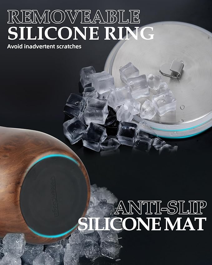 Insulated Ice Bucket, 3L Double Wall Stainless Steel Ice Bucket with Tongs,Lid, Scoop and Strainer, Ice Buckets for Parties,Cocktail Bars, Chilling Beer, Champagne, Wine Bottles,Wood