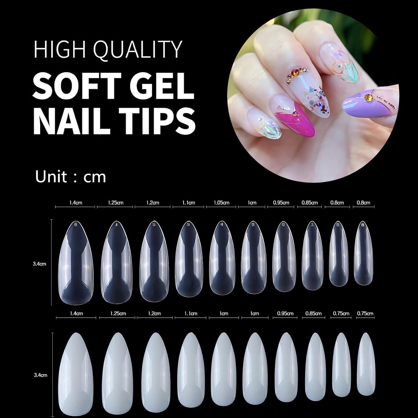 Stiletto Nail Tips,1000 PCS Artificial Full Cover Fake Nails Soft Gel Tips 10 Sizes with Box for Home DIY Nail Salon (Clear and Natural 5)-BrightBean Baby