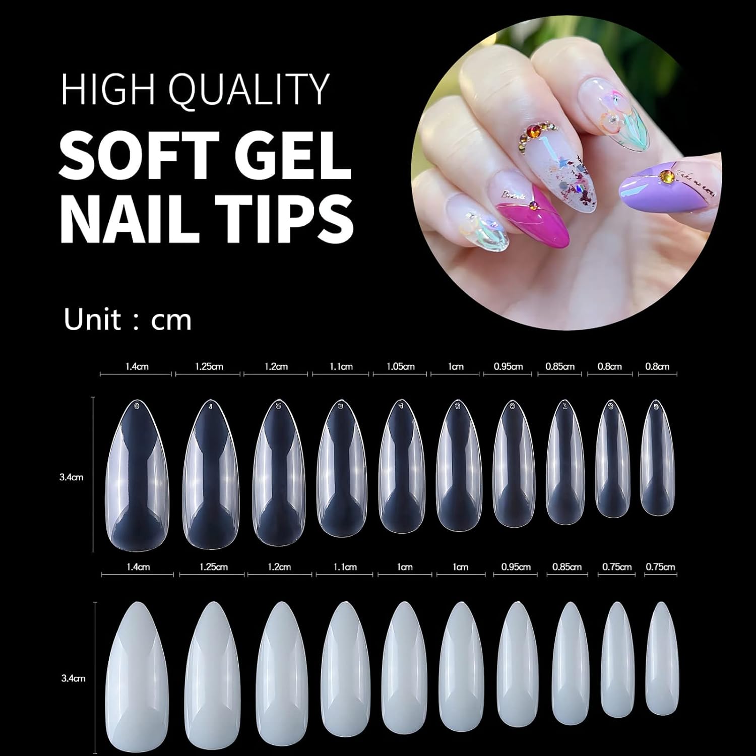 Stiletto Nail Tips,1000 PCS Artificial Full Cover Fake Nails Soft Gel Tips 10 Sizes with Box for Home DIY Nail Salon (Clear and Natural 5)-BrightBean Baby