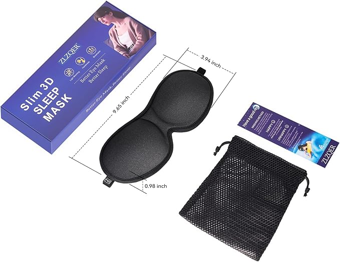 Slim 3D Sleep Mask for Side Sleepers, Blackout Sleeping Maskfor Men Women, Zero Eye Pressure, Ultra Soft Eye Masks for Sleeping, Perfect for Travel, Nap, Meditation, Airplane (Black)-BrightBean Baby