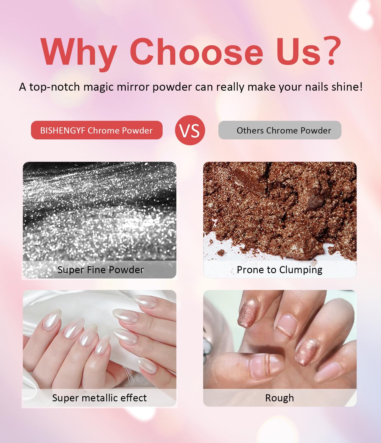 Gold Chrome Nail Powder BISHENGYF -【Magic Mirror Effect】 Pearl Chrome Nail Powder White Clear Aurora Mermaid Iridescent Silver Nail Chrome Powder Pigment Glitter Dust for Manicure Decroation DIY-BrightBean Baby