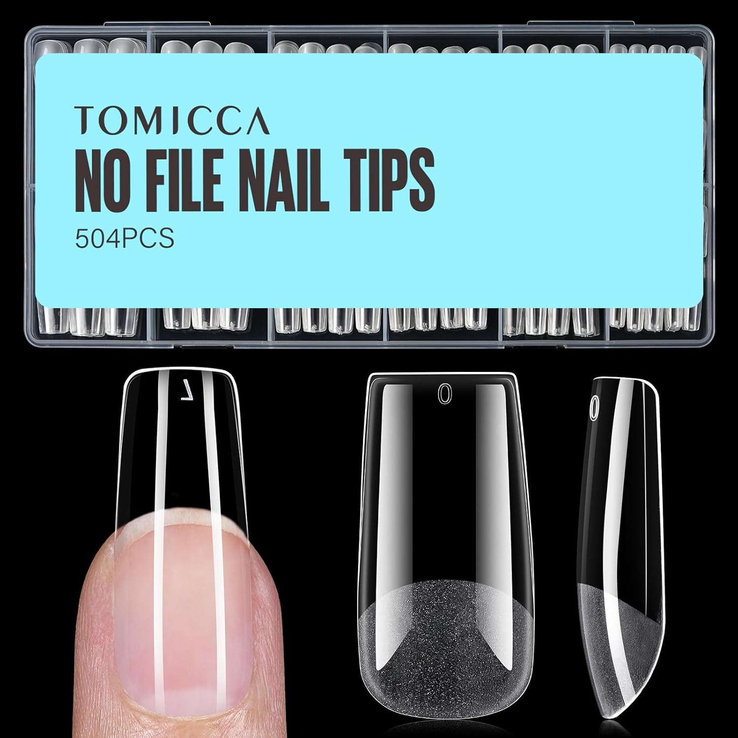 TOMICCA Medium Square Nail Tips, 504Pcs Half Matte Press on Full Cover Acrylic Nails, 12 Sizes Pre-Shape Soft Acrylic Fake Nail Tips for Nail Extension Art Home DIY Nail Salon-BrightBean Baby