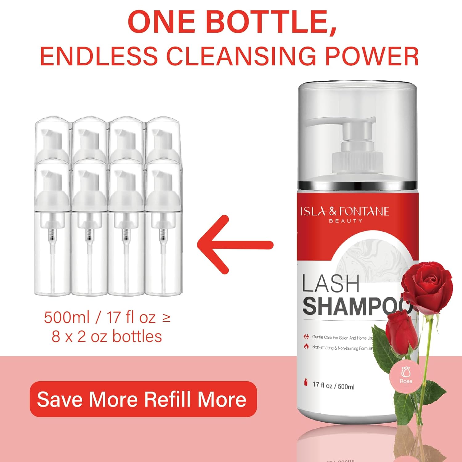 ISLA & FONTANE Lash Shampoo Bulk – Multi-Scent Series – 17 fl oz / 500ml | Gentle Eyelash Cleanser for Lash Extensions | Non-Irritating | Professional Lash Bath Foam For Salon And Home Use (Rose)-BrightBean Baby