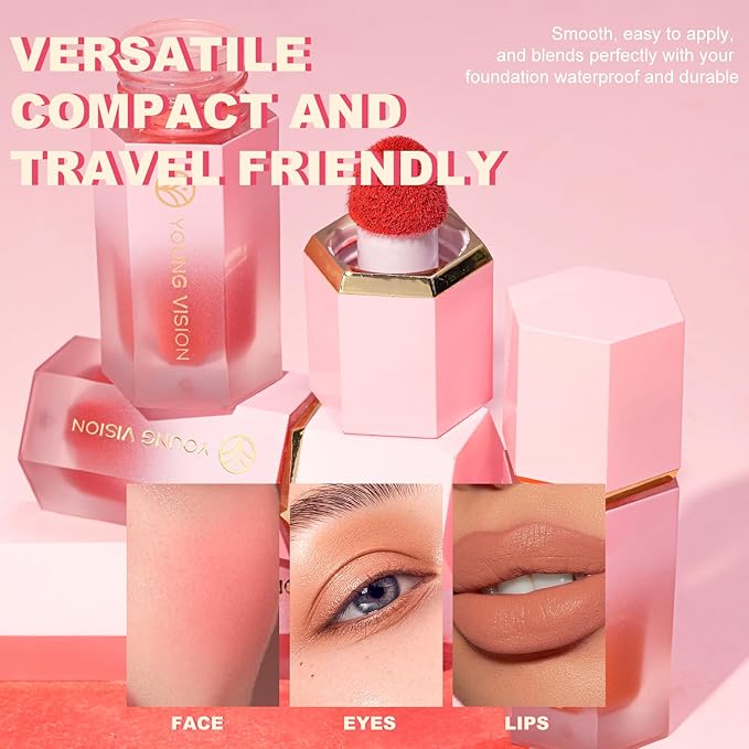 YOUNG VISION Liquid Cheek Blush -Soft Cream Rouge/Blusher Makeup, Buildable Gel-Cream Formula, Long-Wearing, Dewy Finish-BrightBean Baby