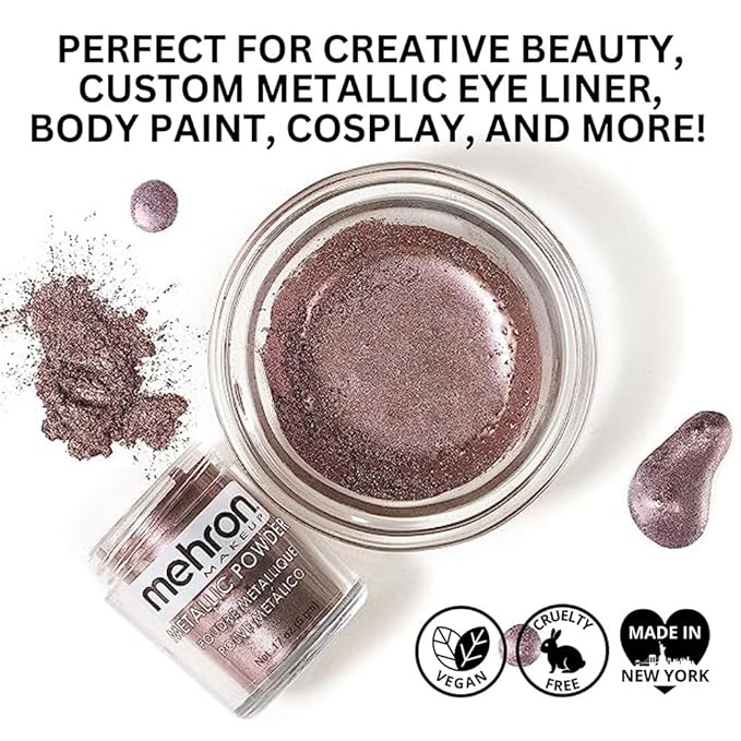 Mehron Makeup Metallic Powder (.17 oz) with Mixing Liquid (1 oz) (ROSE GOLD)-BrightBean Baby