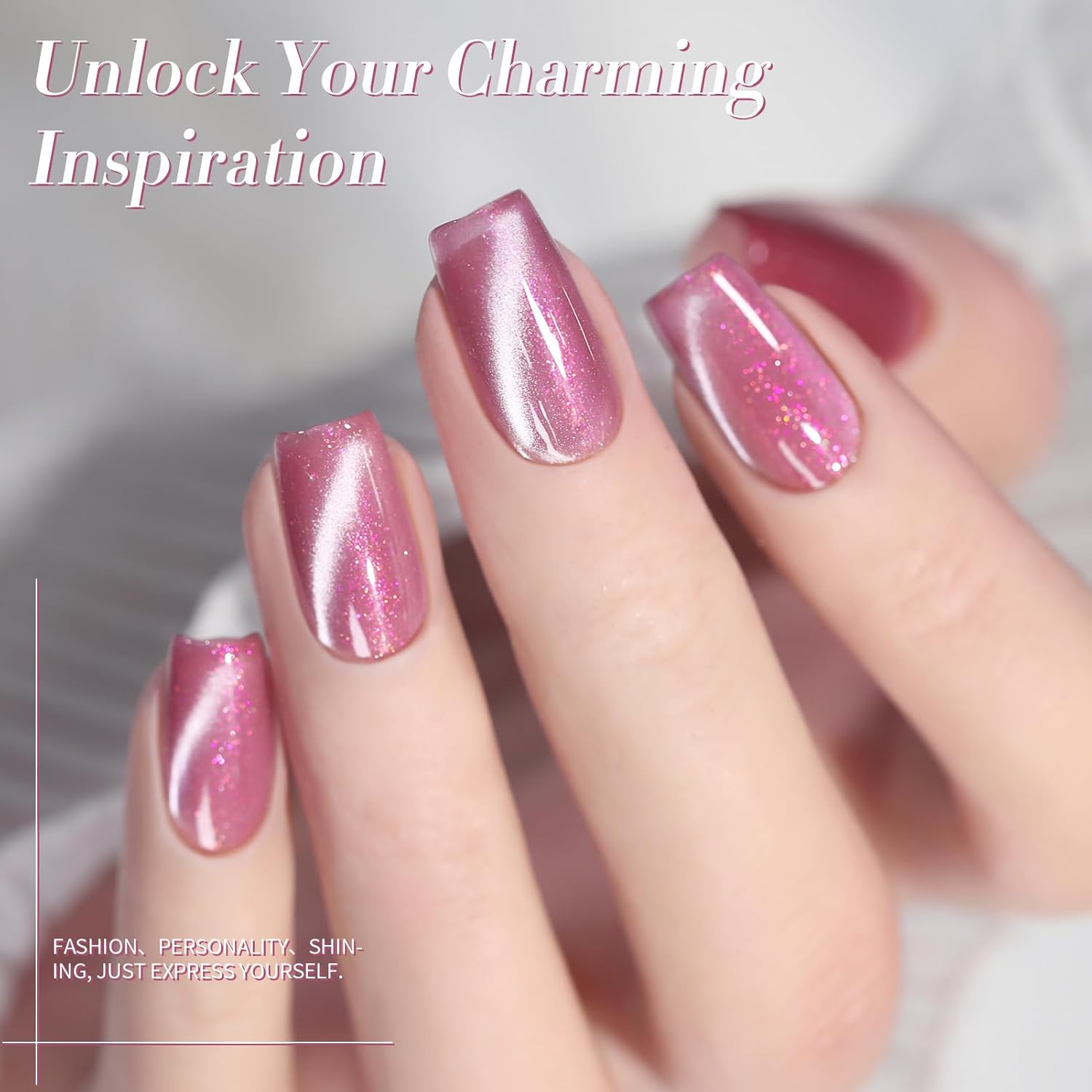 BORN PRETTY Cat Magnetic Eye Gel Nail Polish, Pink Glitter Cat Magnetic Gel Nail Polish, Midnight Rose Magnetic Nail Polish for Nail Art Manicure Salon DIY at Home 15ML-BrightBean Baby