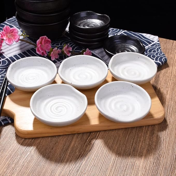 3.1 Inch Porcelain Side Dish Bowl Seasoning Dishes Soy Sauce Dishes Dipping Sauce Bowls-Set of 5,Soy Sauce Dish with Mouth(White)