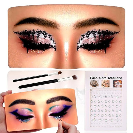 Mannequin Face for Makeup Practice, Makeup Practice Face Board with Makeup Brushes Rhinestones Sticker, Silicone Makeup Mannequin Face for Makeup Artist Supplies(Wheat colored)-BrightBean Baby