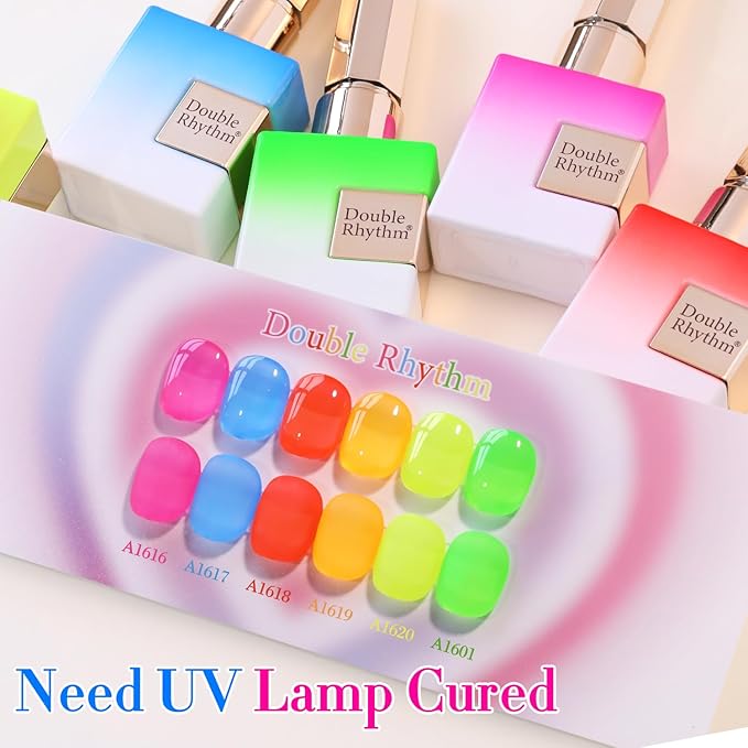Double Rhythm 6 Pcs 15 ML Gel Polish Set Same Color Same Bottle Soak Off Gel Polish Kit Nail Art Manicure Salon DIY at Home for Women (Jelly Neon Pink Blue Red Green-T6-26)-BrightBean Baby