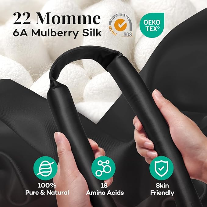 Umisleep 22 Momme 100% Mulberry Silk Heatless Hair Curler Set — Frizz-Free Hair Rollers for Women Long Hair, Overnight Heatless Curls, Upgraded Soft Flat Design with Clips & Scrunchies, Black-BrightBean Baby