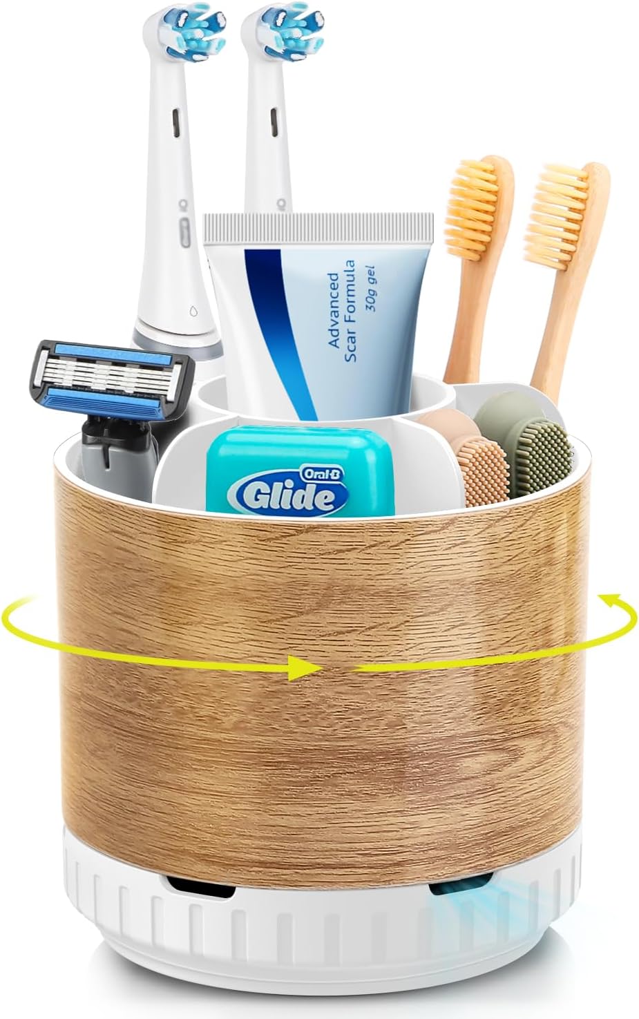 Wood Toothbrush Holders Organizers - Rotating Detachable 6 Slots Electric Toothbrush and Toothpaste Holde for Bathroom Accessories Organization Counter Vanity Sink Storage-BrightBean Baby