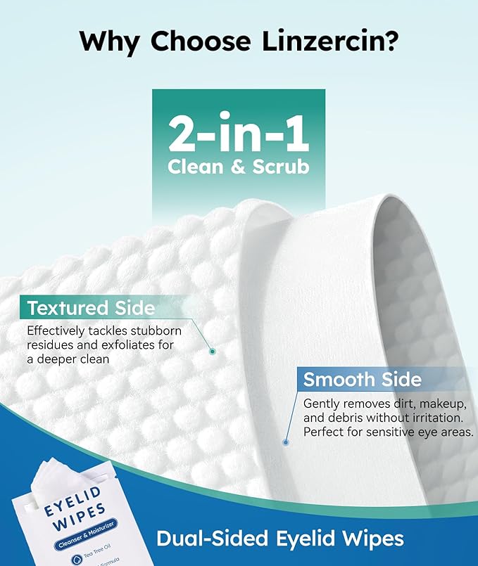 60-Count Eyelid Cleansing Wipes for Dry Eye & Blepharitis, tea tree oil Pre-Moistened Hypoallergenic EyeWipes for Sensitive Itchy Eyes, Individually Wrapped Eyelid Wipes Travel Essentials-BrightBean Baby