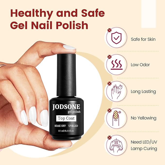 JODSONE 15ML Top Coat Gel Polish High Gloss Shine Finish Long Lasting Gel Nail Polish Professional Manicure Home DIY No Wipe-BrightBean Baby