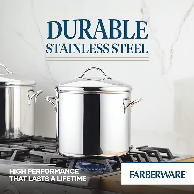 Farberware Classic Stainless Steel Stock Pot 12 Quart with Lid - Large Pasta Pot