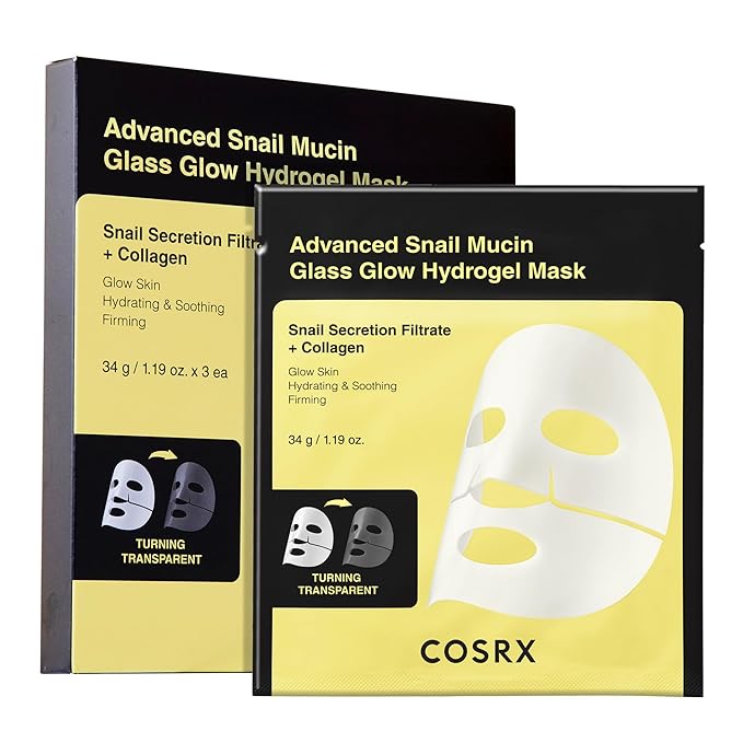 COSRX Advanced Snail Mucin Glass Glow Hydrogel Face Masks Skincare 3 EA, Collagen Face Mask, Travel Essentials, Overnight Face Mask, Korean Skin Care-BrightBean Baby