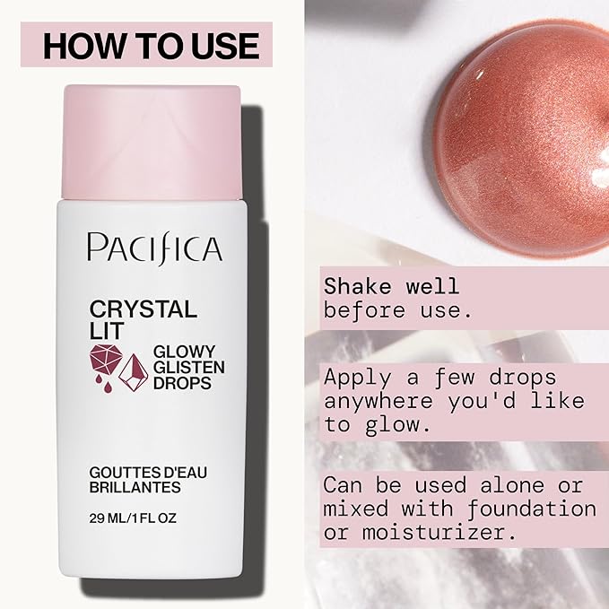 Pacifica Crystal Lit Glowy Glisten Drops – Face Makeup - Shimmery Multi-Use Liquid Blush/Highlighter for Radiant, Dewy Cheeks Luminous Glow Clean Beauty Vegan & Cruelty-Free Dermatologist Tested-BrightBean Baby